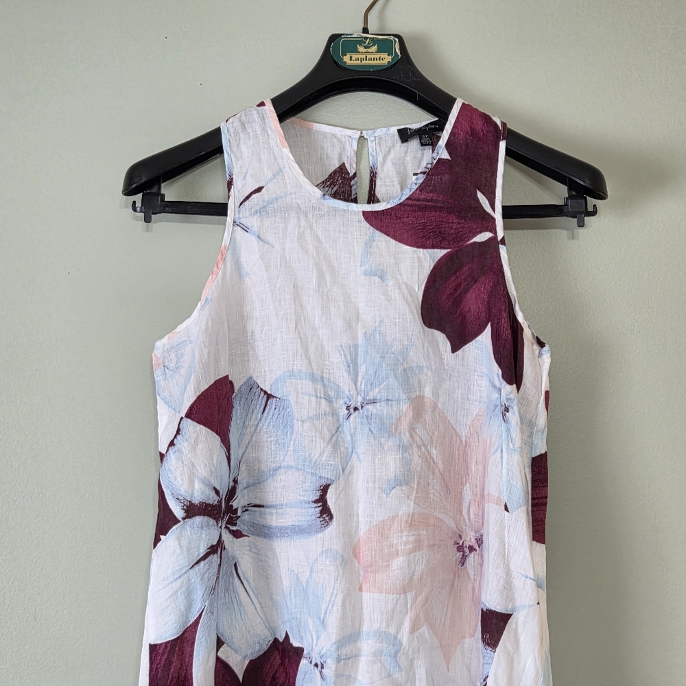 Lord & Taylor 100% Linen Floral 🪻 High-Low Midi Dress Sz S Boho-Chic Coastal